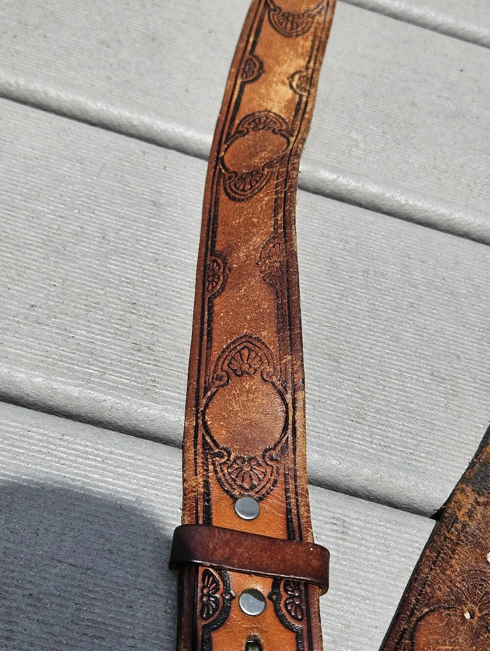 Vintage Hand Tooled Leather Belt Western Boho Floral Brown Cinto